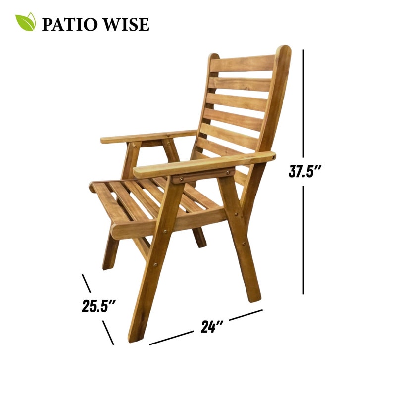 Stylish Wooden Armchair Set of 2 with Solid Acacia Wood Seats, Ideal for Backyards, Balconies, Porches, Patio and Gardens by Patio Wise image 2
