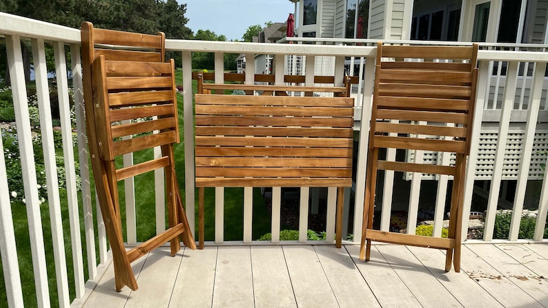 Patio Wise 5-Piece Balcony Ensamble, Wood Patio Set, Folding Outdoor Chair Table Combo image 6