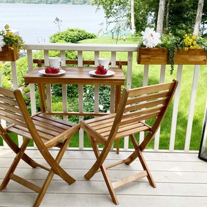 Patio Wise 5-Piece Balcony Ensamble, Wood Patio Set, Folding Outdoor Chair Table Combo image 3