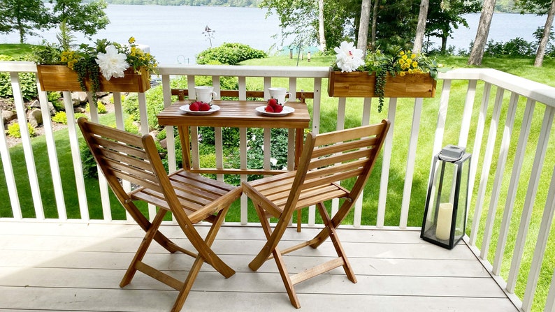 Patio Wise 5-Piece Balcony Ensamble, Wood Patio Set, Folding Outdoor Chair Table Combo image 3