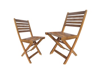 Ensemble de 2 chaises pliantes Acacia, chaises de jardin, chaises pliantes en bois Patio Wise, meubles d’extérieur, chaise de ferme rustique, sièges portables