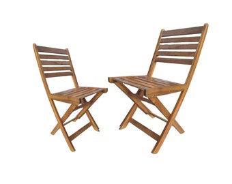 Set of 2 Acacia Folding Chairs, Garden Chairs, Patio Wise Wooden Folding Chairs, Outdoor Furniture, Rustic Farmhouse Chair, Portable Seating