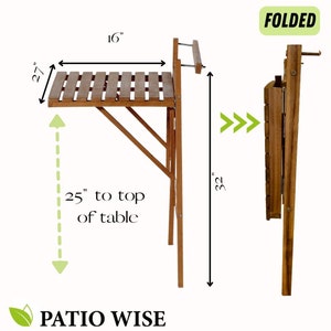 Table pliante pour balcon, table pliante pour balcon, table de patio, extérieur en bois d'acacia, table en bois pour balcon d'appartement par Patio Wise image 3
