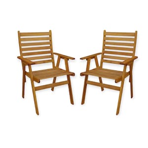 Stylish Wooden Armchair Set of 2 with Solid Acacia Wood Seats, Ideal for Backyards, Balconies, Porches, Patio and Gardens by Patio Wise