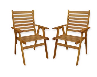 Stylish Wooden Armchair Set of 2 with Solid Acacia Wood Seats, Ideal for Backyards, Balconies, Porches, Patio and Gardens by Patio Wise