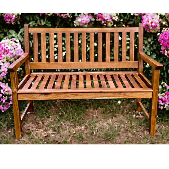 Traditional 4 foot Acacia Wood Garden Bench With Armrests Perfect for Outdoor Spaces Patio Balcony Garden Teak Color by Patio Wise Etsy