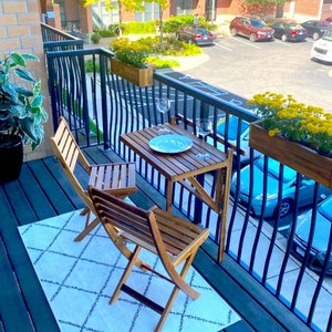 Patio Wise 5-Piece Balcony Ensamble, Wood Patio Set, Folding Outdoor Chair Table Combo image 5