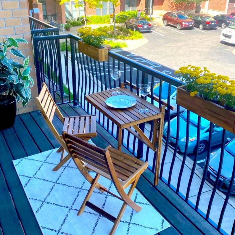 Patio Wise 5-Piece Balcony Ensamble, Wood Patio Set, Folding Outdoor Chair Table Combo image 5