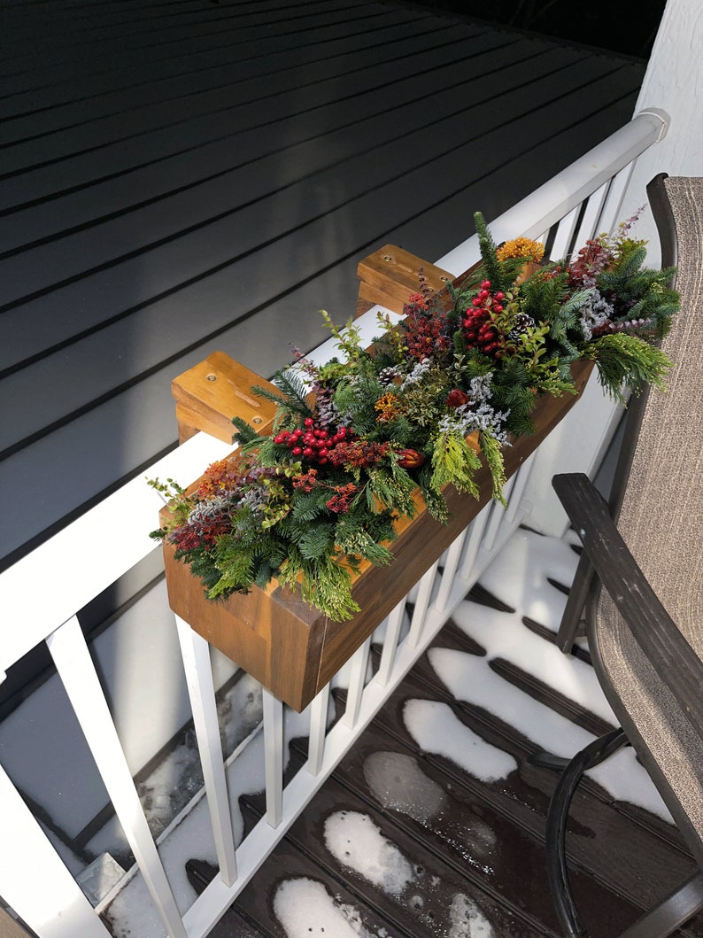 Acacia Wood Railing Planter Box, Deck Railing Planter, Balcony Planter Hanging, Deck Rail Planter, Herb Planter, Outdoor Box by Patio Wise image 2