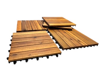 Patio Wise 12" x 12" Acacia Hardwood Interlocking Deck Tiles (10 Piece)