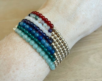Stone & 14k Gold Filled Hand Beaded Bracelets