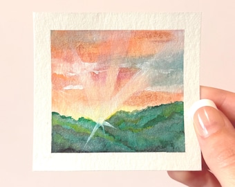 Miniature landscape watercolor paintings