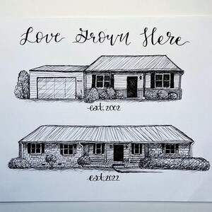 Custom pen and ink house drawing
