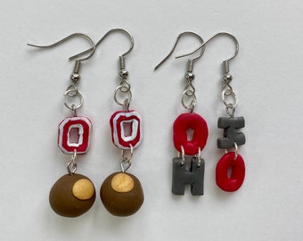 Lightweight Polymer Clay Ohio State Buckeyes Earrings