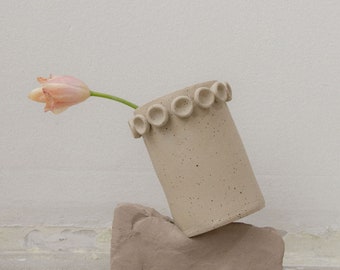 Beije Vase With Dots- Handmade Ceramic