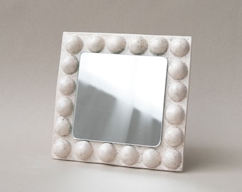 Square Handmade Ceramic Mirror - White Speckled