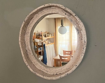 Round Ceramic Mirror Frame - White Black Speckled