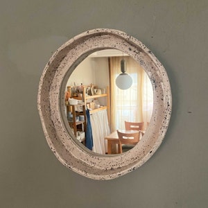 Round Ceramic Mirror Frame - White Black Speckled