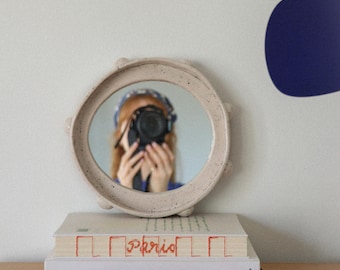 Handmade Ceramic Mirror - White Speckled With Dots