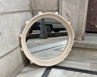 Handmade Ceramic Frame Mirror - Beige Brown Speckled