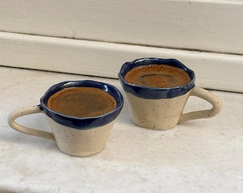 Stoneware Dot Mug - Handmade Ceramic - with handle - SET OF 2
