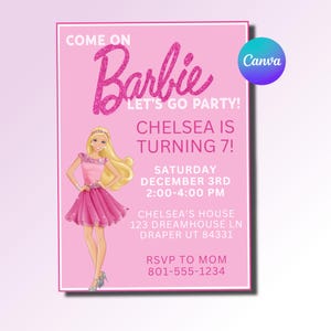 CUSTOM digital download, Pink Doll Birthday Invitation, Doll Party Invite, Girl Birthday, birthday party, come on, barbi, theme, instant