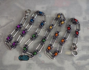 Byzantine Rainbow Necklace / Paperclip Chainmaille Necklace / Rainbow Chrome Necklace