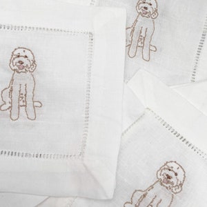 Linen Dog Embroidered Cocktail Napkins