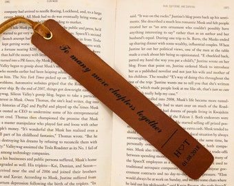 Leather Bookmark, Personalized 3rd Anniversary Bookmark, Leather Anniversary - To many more chapters together - Engraved, 101 Years Warranty