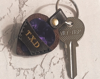 Premium Leather Guitar Pick Holder and Keychain Organizer, Personalized Handmade Gift for Guitarist, Guitar Pick Case