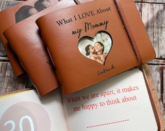 50 cuadernos de cuero con texto "Lo que amo de ti, mamá", para rellenar, regalo personalizado para mamá, regalo para el Día de la Madre, diario de recuerdos