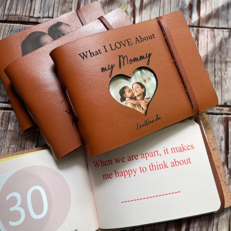 50 Fill-in-blank MOM What I LOVE About You Leather Journal, Personalized Gift for Mom, Mother&#39;s Day Gifts for Mum, Memory Journal Keepsake