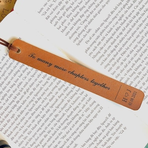 Leather Bookmark, Personalized 3rd Anniversary Bookmark, Leather Anniversary - To many more chapters together - Engraved, 101 Years Warranty