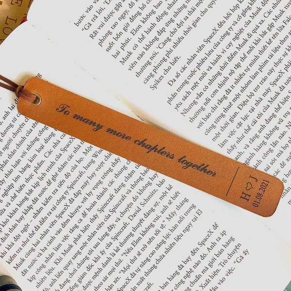 Leather Bookmark, Personalized 3rd Anniversary Bookmark, Leather Anniversary - To many more chapters together - Engraved, 101 Years Warranty