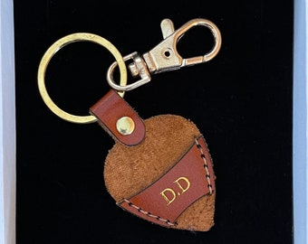 Premium Leder Plektrum Halter und Schlüsselbund Organizer, personalisiertes handgemachtes Geschenk für Gitarrist, Plektrum Fall