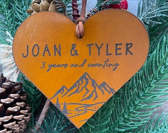 Personalized Anniversary Ornament - 3rd Anniversary Gift - Leather Anniversary - Christmas Ornaments - Personalized Gift - Leather Together