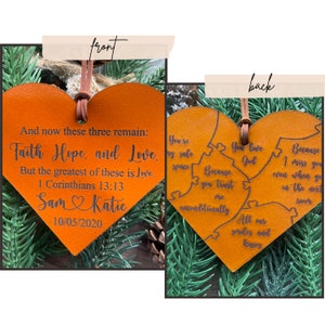 Personalized anniversary ornament both sides, 3rd anniversary gift, Leather anniversary, Heart-shaped Christmas ornaments, Personalized gift