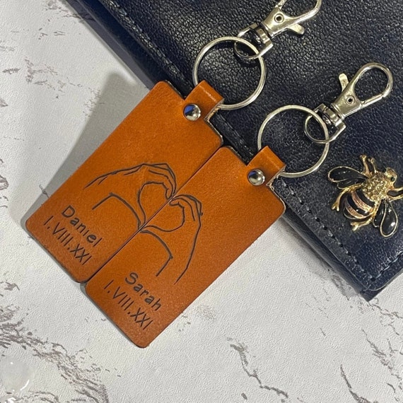 Couple Leather Keychain Set of 2, 3rd Anniversary Gift, Wedding