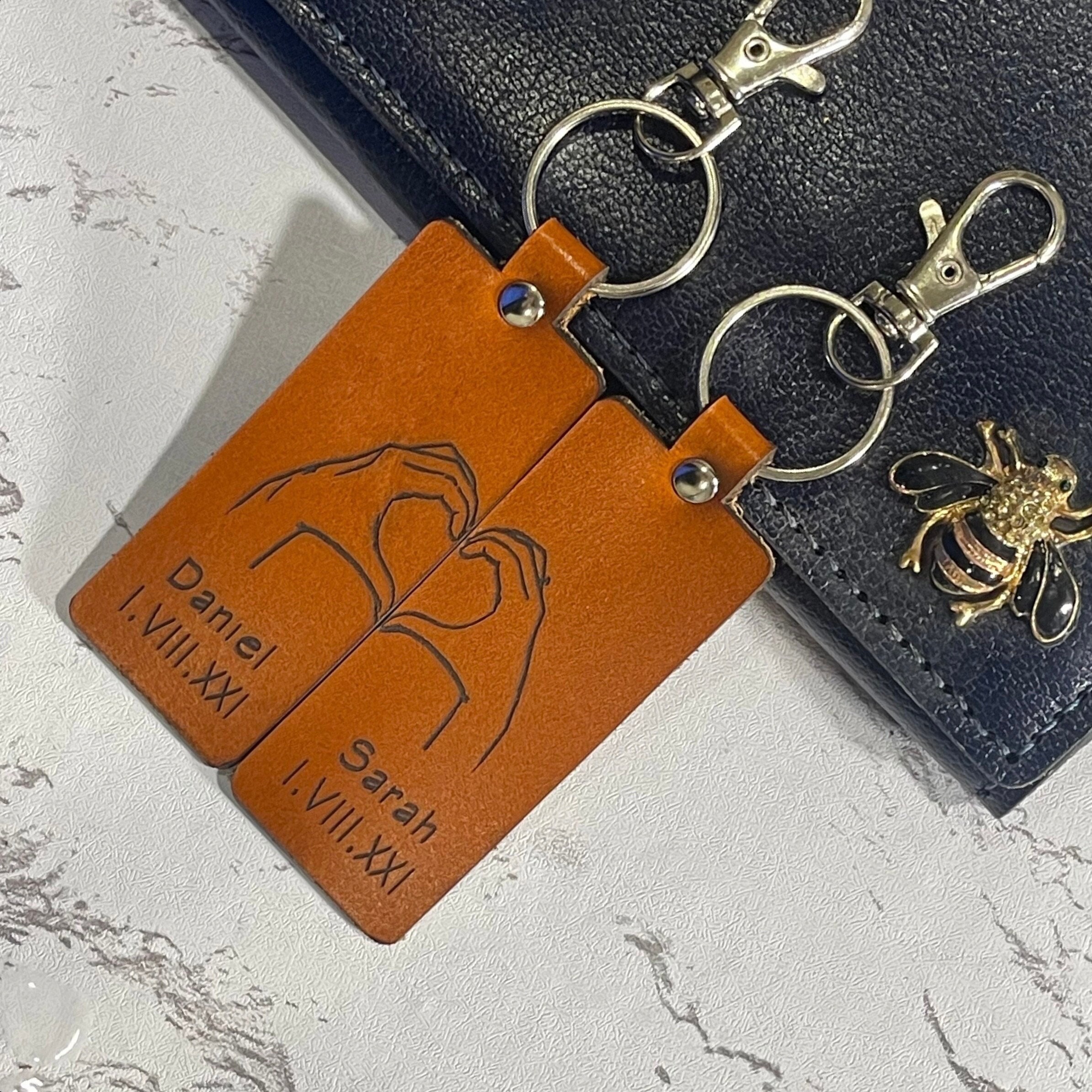 Couple Leather Keychain Set of 2, 3rd Anniversary Gift, Wedding