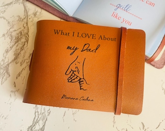 50 Fill-in-blank DAD Was ich an Ihnen LIEBE Lederbuch, personalisiertes Geschenk für Papa, Vatertagsgeschenke für Papa, Erinnerungsbuch Andenken