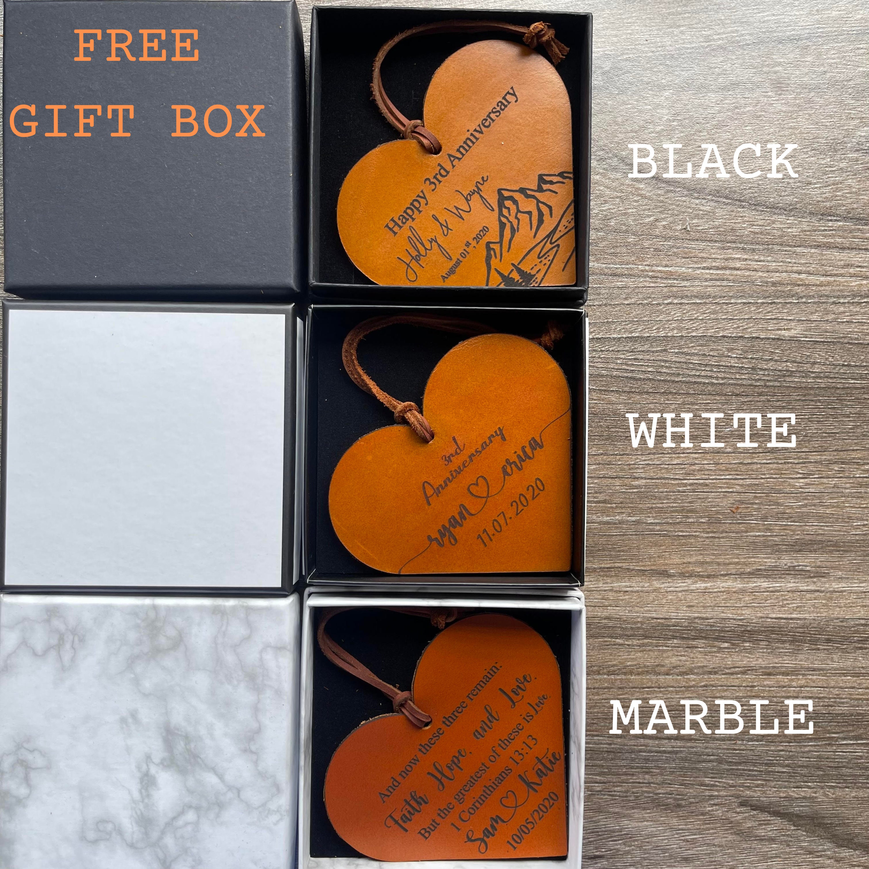 Personalized anniversary ornament both sides, 3rd anniversary gift, Leather anniversary, Heart-shaped Christmas ornaments, Personalized gift