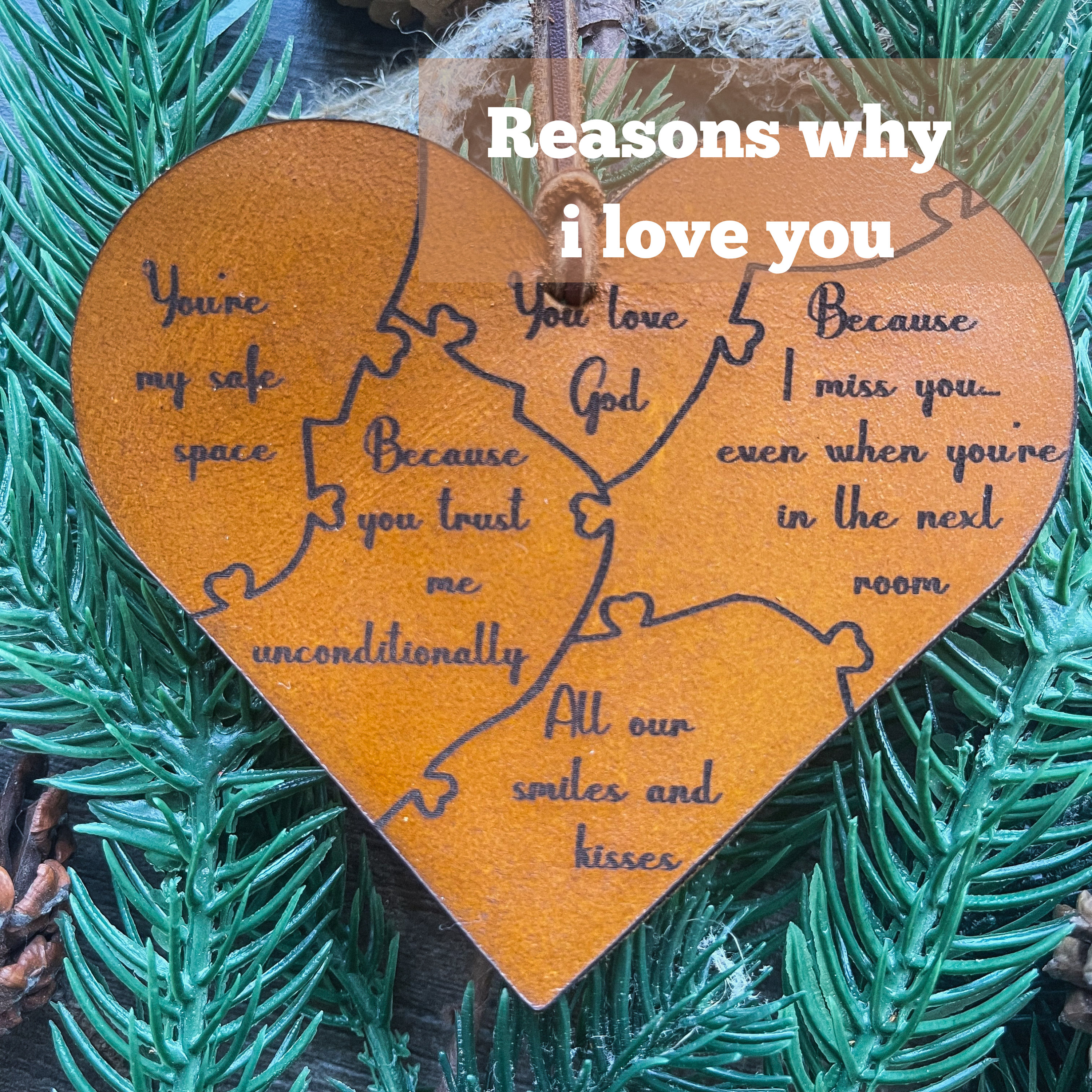 Personalized anniversary ornament both sides, 3rd anniversary gift, Leather anniversary, Heart-shaped Christmas ornaments, Personalized gift