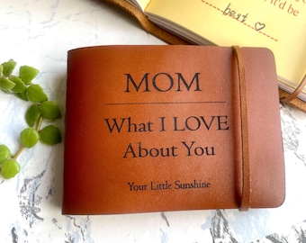 50 espacios en blanco para completar MAMÁ Lo que AMO de ti Diario de cuero, regalo personalizado para mamá, regalos del Día de la Madre para mamá, diario de recuerdos