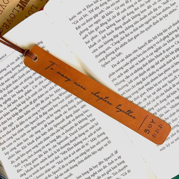 Leather Bookmark, Personalized 3rd Anniversary Bookmark, Leather Anniversary - To many more chapters together - Valentines Day Gift for Him