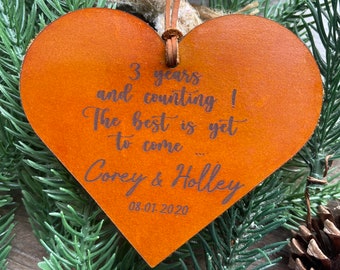 Personalized Anniversary Ornament - 3rd Anniversary Gift - Leather Anniversary - Christmas Ornaments - Personalized Gift - Leather Together