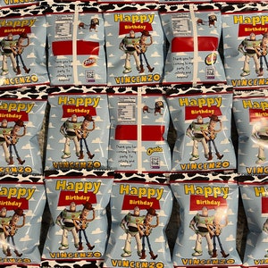 Personalized Woody and Buzz chip bags digital  (pdf) and folded and shipped option & fill and ship | Toy Story | Birthday | Kids Party