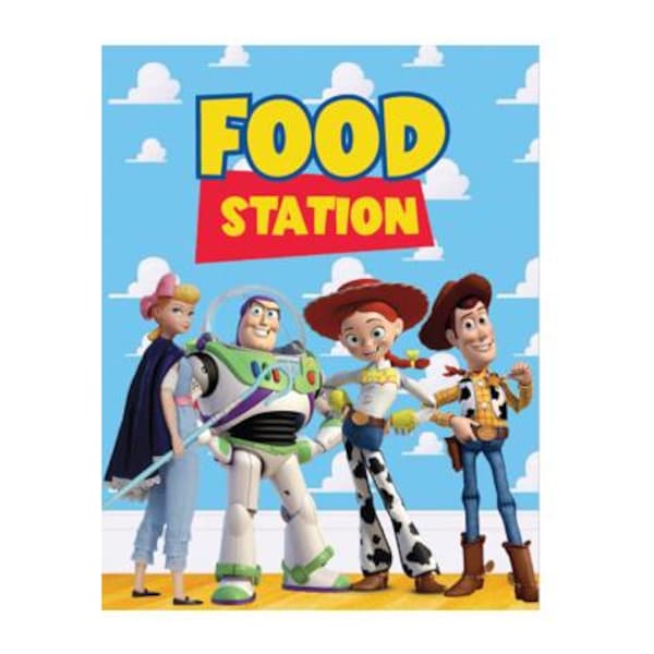 Letrero digital de Toy Story para estación de comida / 8 x 10 / Digital / Tablero de cumpleaños / Cumpleaños de Toy Story / Imprimible / Buzz / Woody / BoPeep / Jessie