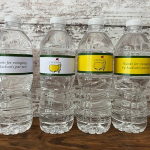 Etichette per acqua in bottiglia adesive personalizzate Masters / Digitale (pdf) o opzione stampa e spedizione / Impermeabile / Golf / Hole in One / Golf Party