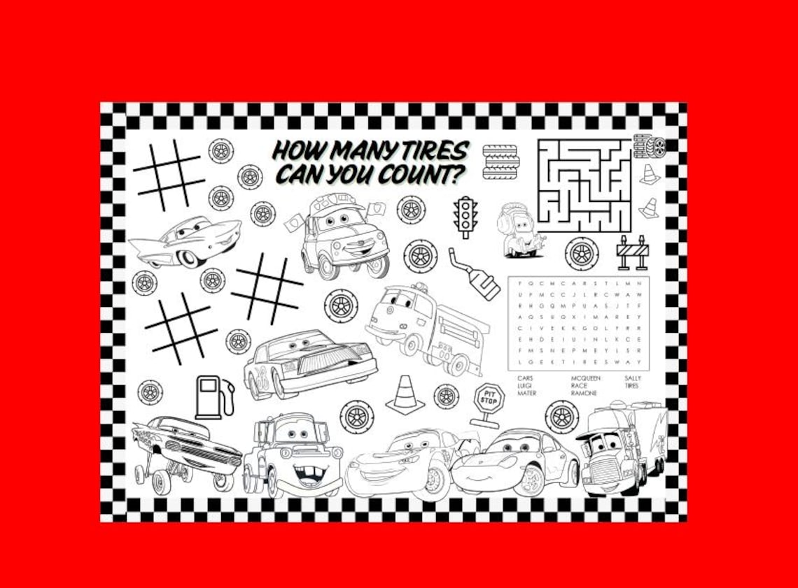 Printable Cars Activity Sheet | Cars Party | Coloring | Car Decorations ...