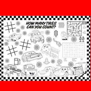 Printable Cars Activity Sheet  | Cars Party | Coloring | Car Decorations | Lightening McQueen | Mater | Cars Birthday | Kids Party